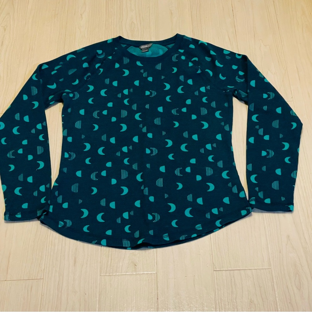NWOT Eddie Bauer Teal and Navy Long Sleeve Lounge Pajama Top Women’s Size S